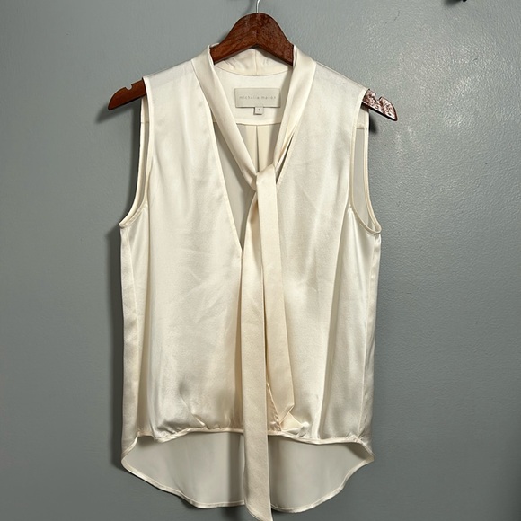 MICHELLE MASON Satin Tie Neck Blouse Ivory size 4- EUC - Picture 5 of 15